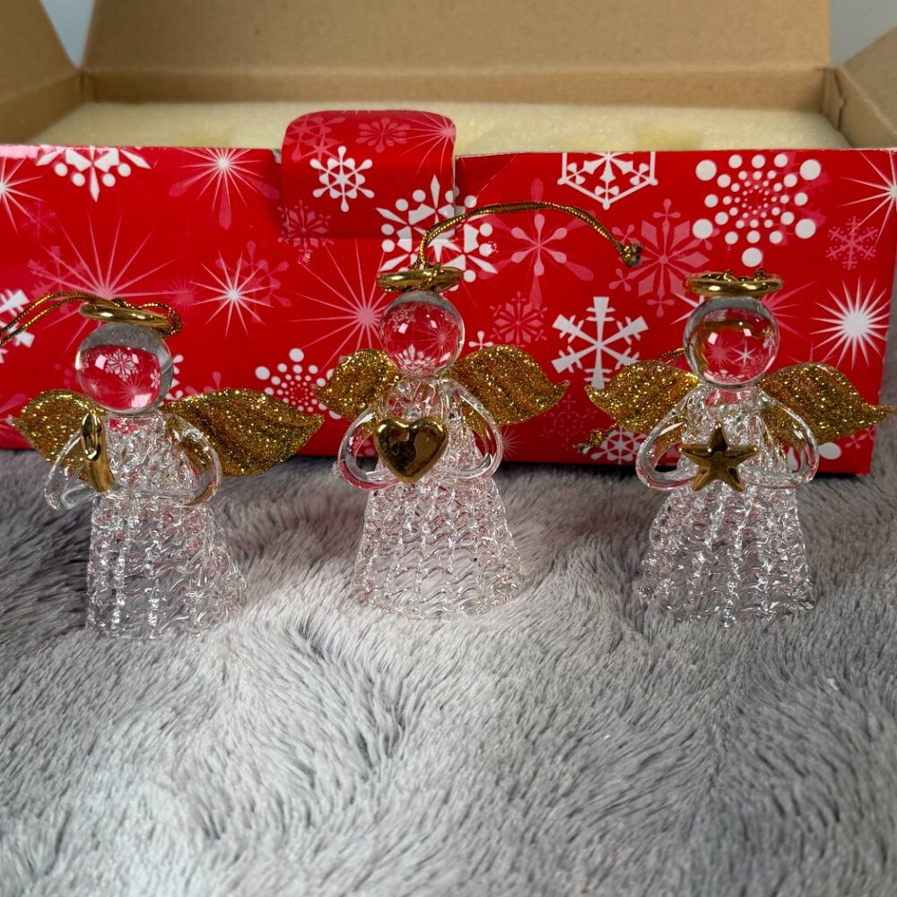 AVON 2002 Spun Glass Angel Christmas Ornament Set of 3